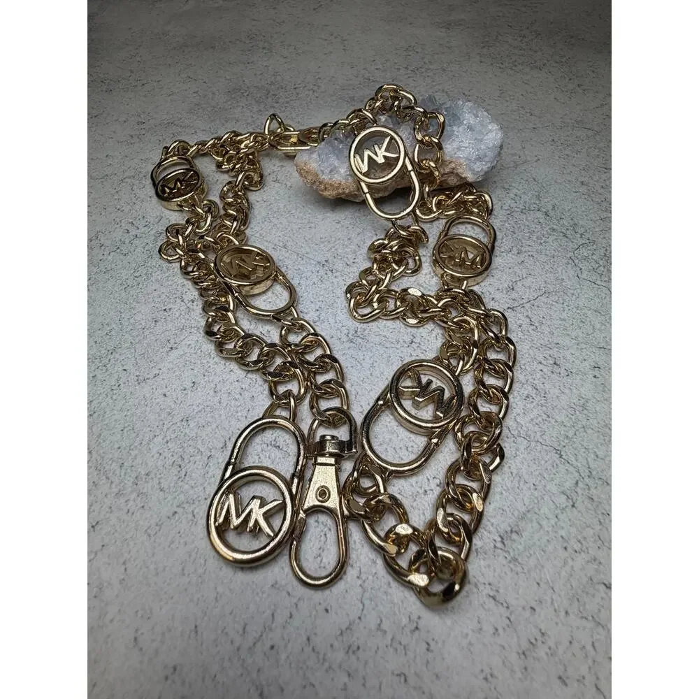 MK Michael Kors Gold Tone Chain Belt logo lock heavy